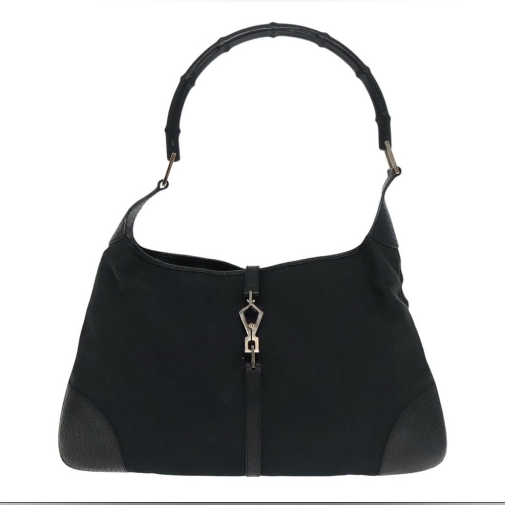 Vintage GUCCI Bamboo Jackie Shoulder Bag Canvas Black Silver